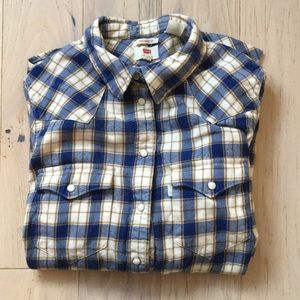 Levi’s blue plaid button-up | tailored fit | S